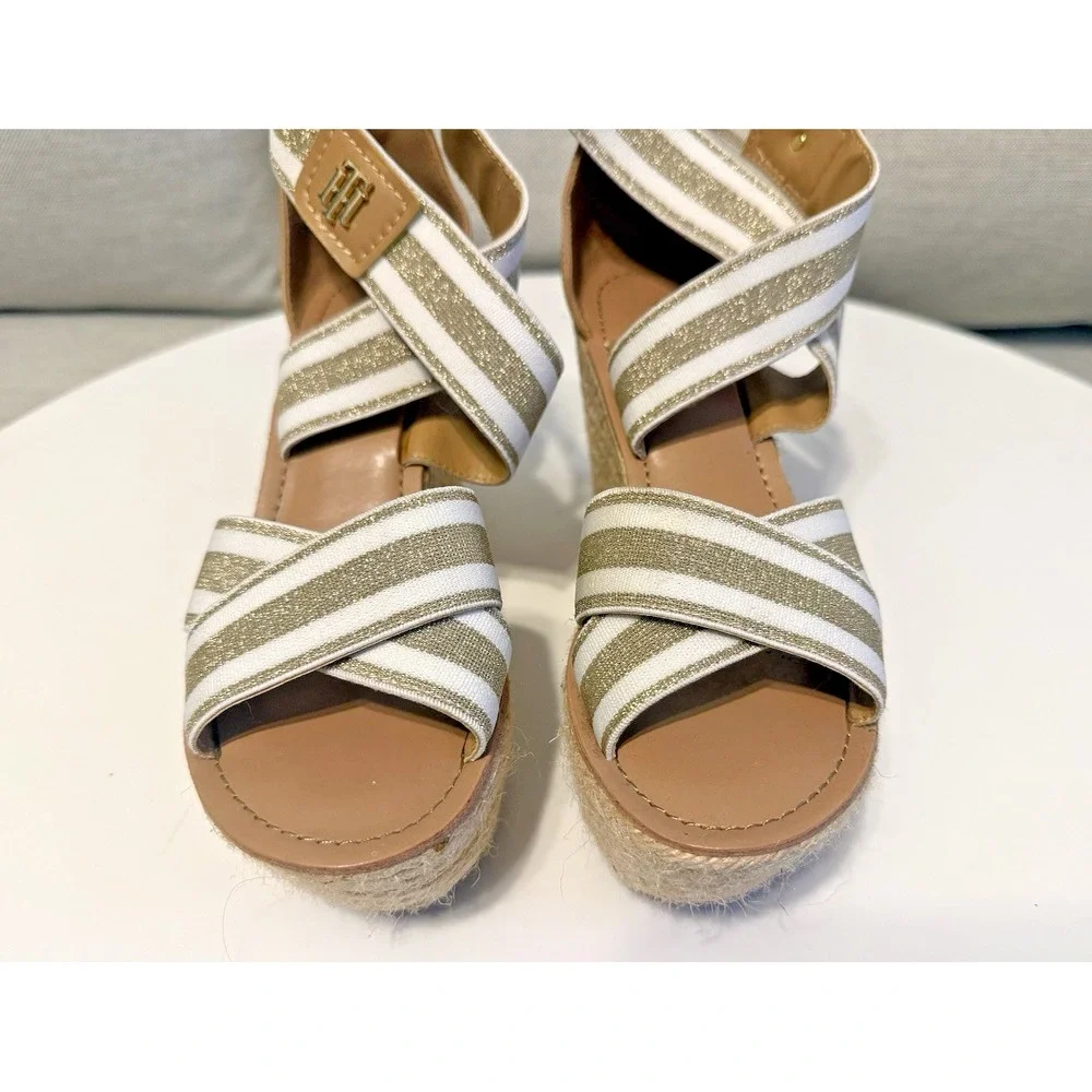Tommy Hilfiger Shoes Womens 6 Espadrille Sandals Platform Metallic Gold Ivory